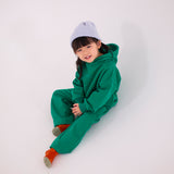 Sporty Puff Print Cotton Hoodie Tracksuit Set - Emerald