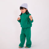 Sporty Puff Print Cotton Hoodie Tracksuit Set - Emerald