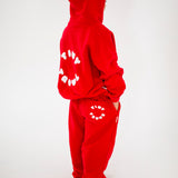 Sporty Puff Print Cotton Hoodie Tracksuit Set - Red