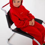 Sporty Puff Print Cotton Hoodie Tracksuit Set - Red