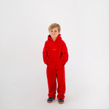 Sporty Puff Print Cotton Hoodie Tracksuit Set - Red