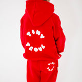 Sporty Puff Print Cotton Hoodie Tracksuit Set - Red