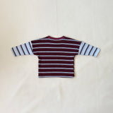 Rowan Stripe Cotton Long Sleeve Tee - Maroon/Blue Stripe