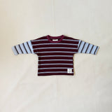 Rowan Stripe Cotton Long Sleeve Tee - Maroon/Blue Stripe