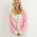 Adult Maeve Contrast Knit Cardigan - Pink/Cream