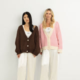 Adult Maeve Contrast Knit Cardigan - Pink/Cream