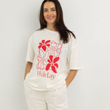 Women's Holiday Relaxed Tee - White/Red