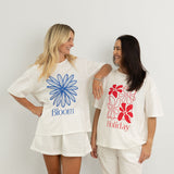 Women's Bloom Relaxed Tee - White/Blue