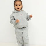 Sporty Puff Print Cotton Hoodie Tracksuit Set - Grey Marle