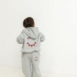 Sporty Puff Print Cotton Hoodie Tracksuit Set - Grey Marle