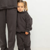 Sporty Puff Print Cotton Hoodie Tracksuit Set - Charcoal