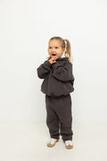 Sporty Puff Print Cotton Hoodie Tracksuit Set - Charcoal