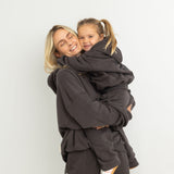 Sporty Puff Print Cotton Hoodie Tracksuit Set - Charcoal
