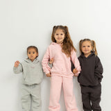 Sporty Puff Print Cotton Hoodie Tracksuit Set - Charcoal
