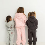 Sporty Puff Print Cotton Hoodie Tracksuit Set - Pink