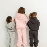 Sporty Puff Print Cotton Hoodie Tracksuit Set - Charcoal