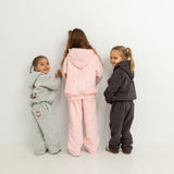 Sporty Puff Print Cotton Hoodie Tracksuit Set - Charcoal