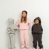 Sporty Puff Print Cotton Hoodie Tracksuit Set - Pink