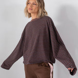 Women's Rhode Stripe Cotton Long Sleeve Tee - Mocha Stripe