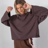 Women's Rhode Stripe Cotton Long Sleeve Tee - Mocha Stripe