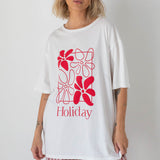 Women's Holiday Relaxed Tee - White/Red