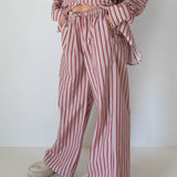 Women's Celia Cotton Stripe Pants - Pale Blush/Deep Red Stripe