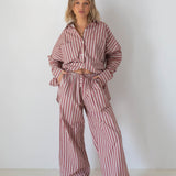 Women's Isla Stripe Cotton Set - Pale Blush/Deep Red Stripe