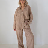 Women's Isla Stripe Cotton Set - Caramel/White Stripe