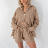 Women's Isla Stripe Cotton Set - Caramel/White Stripe