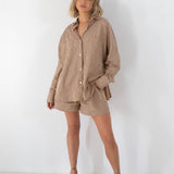 Women's Isla Stripe Cotton Set - Caramel/White Stripe