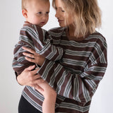 Women's Rhode Stripe Cotton Long Sleeve Tee - Chocolate Rugby Stripe