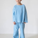 Alma Cotton Stripe Long Sleeve Set - Blue/White Stripe