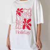 Women's Holiday Relaxed Tee - White/Red