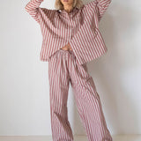 Women's Celia Cotton Stripe Pants - Pale Blush/Deep Red Stripe