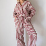 Women's Celia Cotton Stripe Pants - Pale Blush/Deep Red Stripe