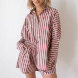 Women's Isla Stripe Cotton Set - Pale Blush/Deep Red Stripe
