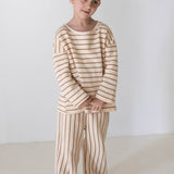 Alma Cotton Stripe Long Sleeve Set - Cream/Latte Stripe