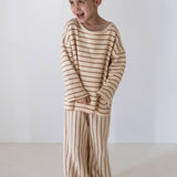 Alma Cotton Stripe Long Sleeve Set - Cream/Latte Stripe