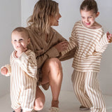 Alma Cotton Stripe Long Sleeve Set - Cream/Latte Stripe