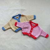 Zuri Contrast Knit Cardigan - Pink/Red