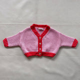 Zuri Contrast Knit Cardigan - Pink/Red