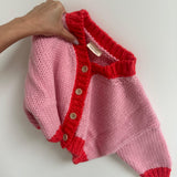 Zuri Contrast Knit Cardigan - Pink/Red
