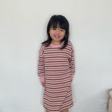Hallie Stripe Rib Cotton Dress - Pink/Chocolate Stripe