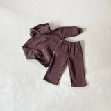 Sporty Puff Print Cotton Hoodie Tracksuit Set - Cocoa