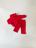Sporty Puff Print Cotton Hoodie Tracksuit Set - Red