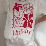 Women's Holiday Relaxed Tee - White/Red