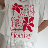 Women's Holiday Relaxed Tee - White/Red
