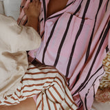 Adult Isla Stripe Cotton Set - Pink/Chocolate Stripe