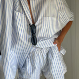 Adult Isla Stripe Cotton Set - White/Blue Stripe