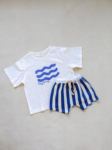 Pippa Terry Towel Striped Shorts - Blue